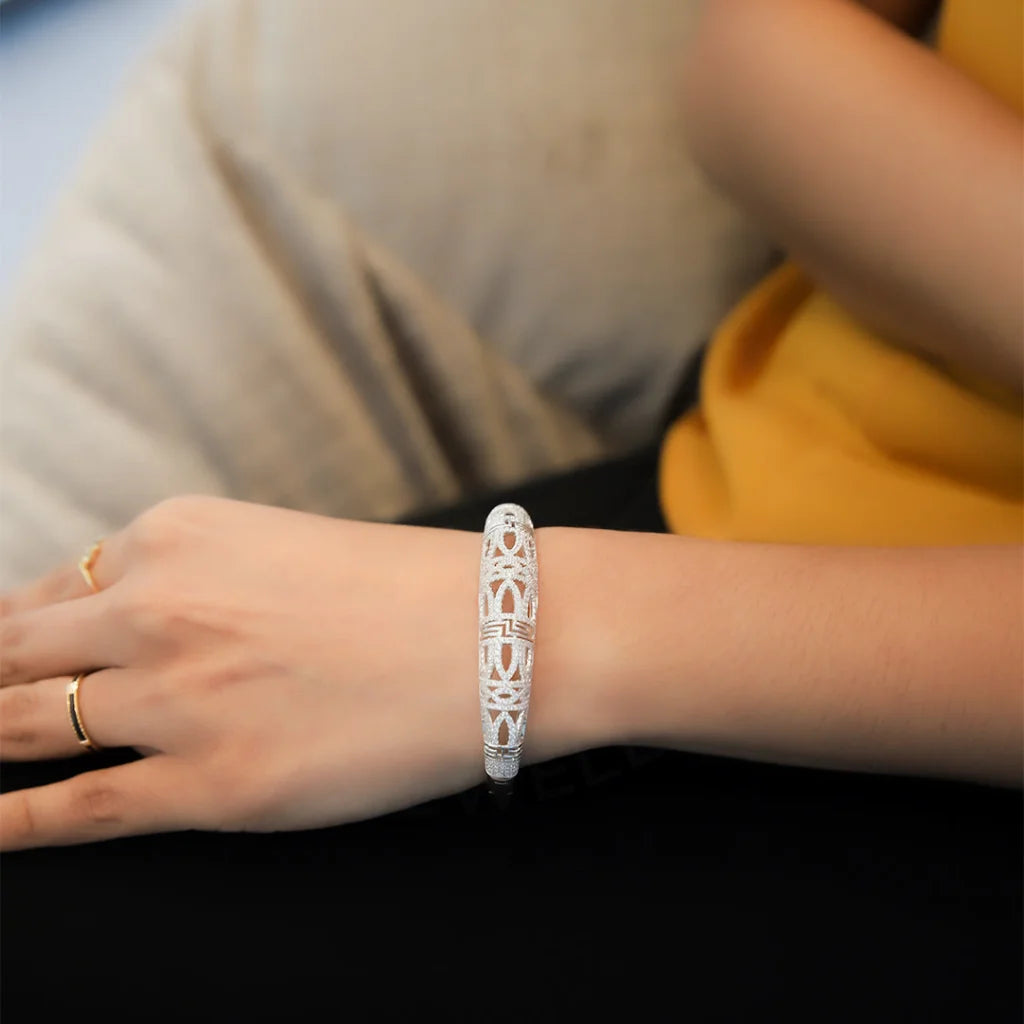 Ladies Bracelets with Celestial Gems-Ladies Fine Chain Bracelets -Sterling Silver 925 Cubic Zircon Bangle - FKJBNGSL7929