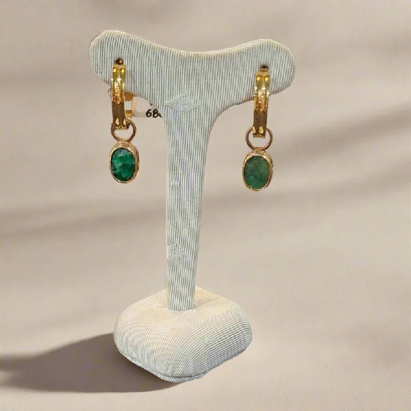 Ladies Wide Hoop Earrings -Ladies Earrings with Sky Topaz-Earrings in steel with Emeralds and 14k gold