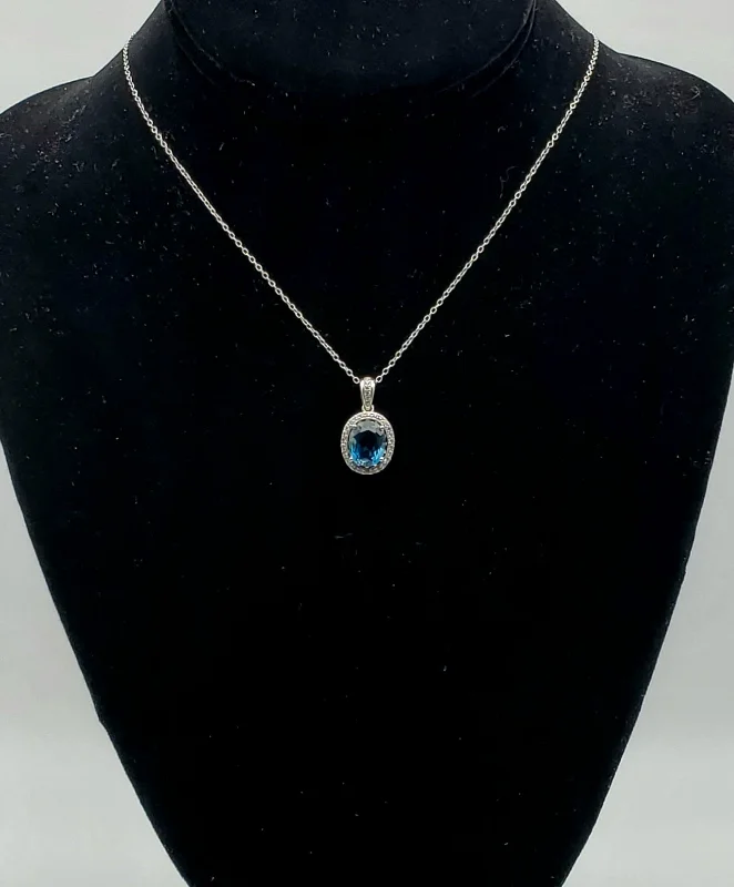 Ladies Necklaces for Love Spark-Ladies Eastern Charm Necklaces -Blue and Colorless Topaz Sterling Silver Pendant Chain Necklace - 18"