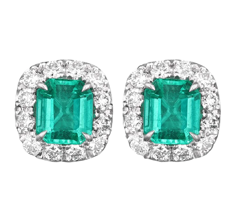 Ladies 10K Gold Drop Earrings -Ladies Earrings Petite Shine-Emerald Cut Emerald Earrings, 2.66 carats