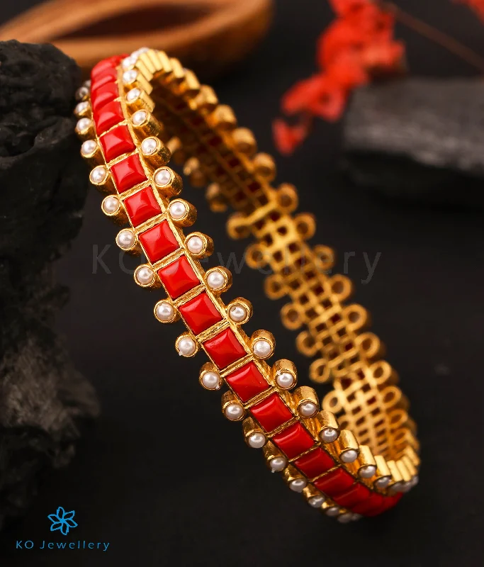 Ladies Bracelets with Cross Shine-Ladies Draped Fringe Bracelets -The Rajanya Silver Bangle (Coral/Size 2.2/2.4/2.6/2.8)