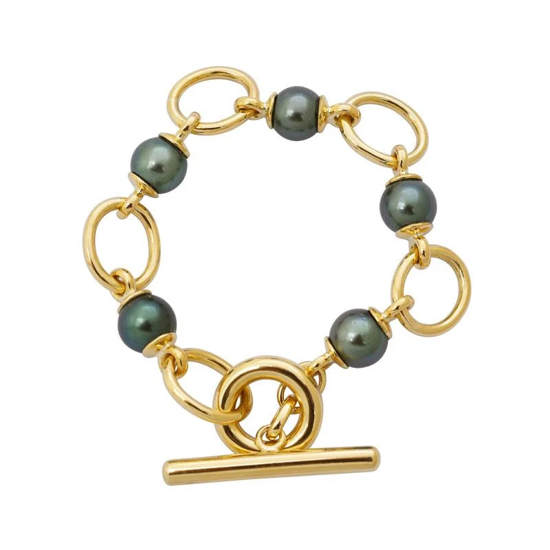 Ladies Bracelets with Engraved Shine-Ladies Valentine’s Romance Bracelets -Toggle Bracelet - South Sea Pearl in 18K Gold