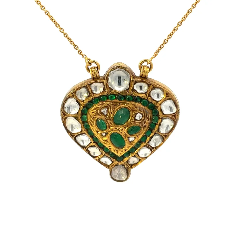 Ladies Necklaces Budget Glow-Ladies Valentine’s Love Necklaces -Estate Moghul-Style Diamond and Emerald Necklace