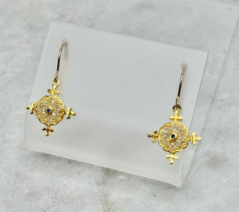 Ladies Sunny Summer Earrings -Ladies Earrings for Prom Shine-Earrings - Williams Diamond and Sapphire Gold Earrings