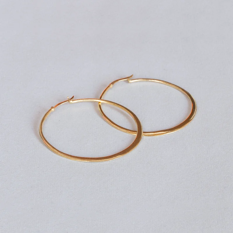 Ladies Misty Dream Earrings -Ladies Earrings with Pure Okenite-Flat Gold-plated Large Hoop Earrings