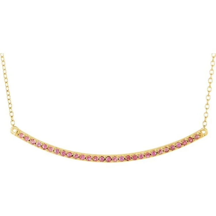 Ladies Necklaces for Travel Glow-Ladies Courage Design Necklaces -14K Yellow Natural Pink Sapphire Bar 16-18" Necklace