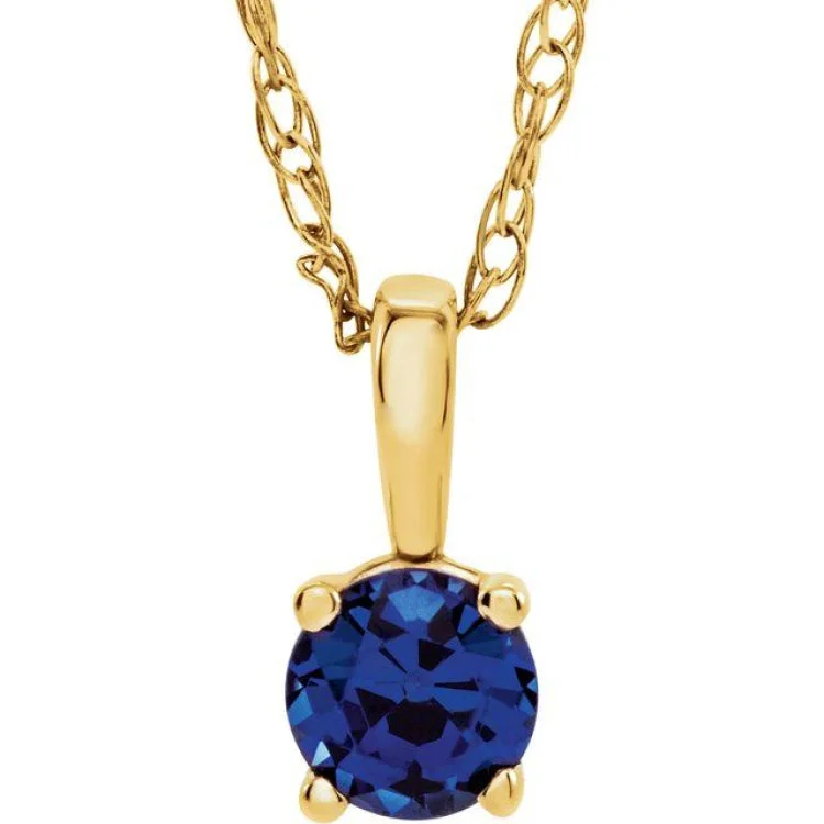 Ladies Necklaces Polished Glow-Ladies Victorian Lace Necklaces -14K Yellow 3 mm Natural Blue Sapphire Youth Solitaire 14" Necklace