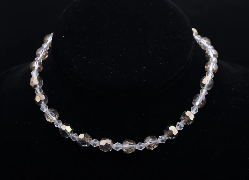 Ladies Necklaces Classic Shine-Ladies Pure Platinum Necklaces -Vintage Faceted Glass Beaded Necklace - 15"