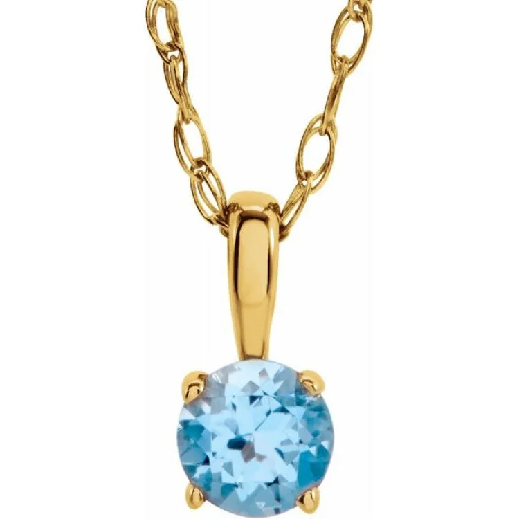 Ladies Necklaces with Cream Howlite-Ladies Halo Pendant Necklaces -14K Yellow 3 mm Imitation Blue Zircon Youth Solitaire 14" Necklace