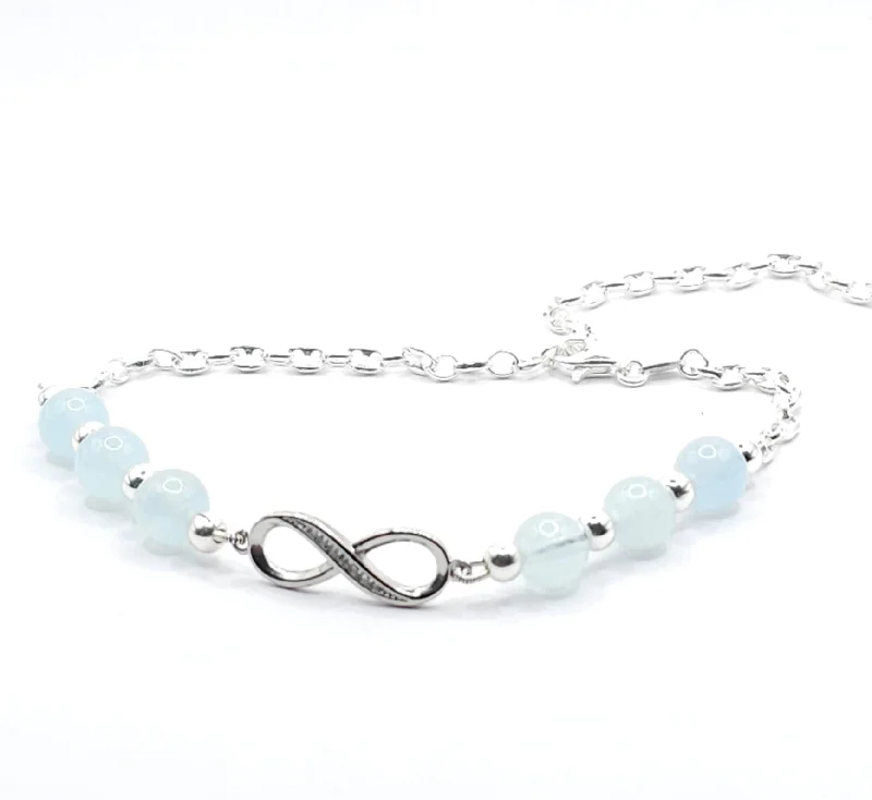 Ladies Bracelets Timeless Glow-Ladies Retro Charm Bracelets -AQUAMARINE INFINITY MINIMALIST BRACELET