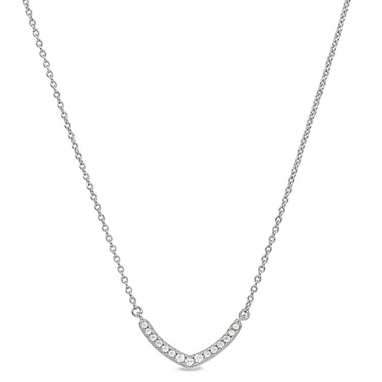 Ladies Necklaces for Sport Spark-Ladies Chakra Balance Necklaces -Platinum Finish Sterling Silver Micropave V Necklace with Simulated Diamonds on 16"-18" Adjustable Chain