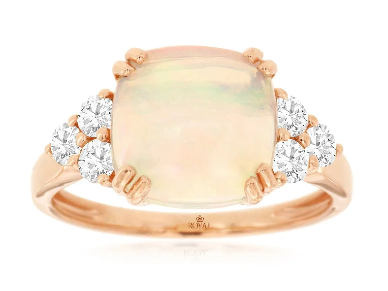 Ladies Signature Name Rings -Ladies Rings for Festive Glow-Rose Gold Cushion Cut Opal Diamond Ring