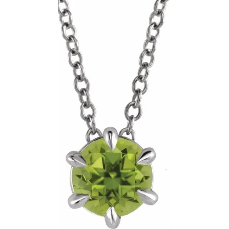 Ladies Necklaces Trendy Glow-Ladies Dainty Pendant Necklaces -Sterling Silver 4 mm Natural Peridot Solitaire 16-18" Necklace