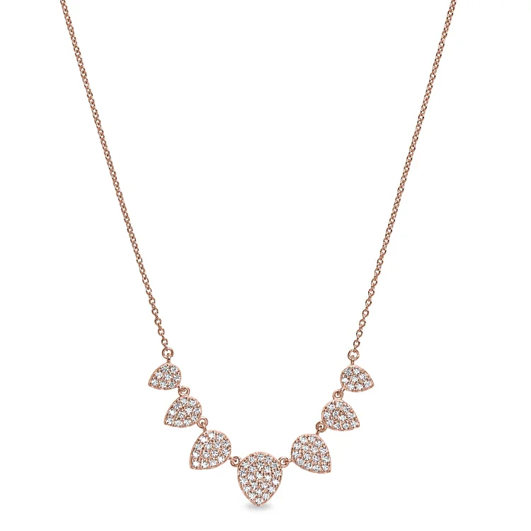 Ladies Necklaces for Artist Spark-Ladies Mother-Daughter Necklaces -Rose Gold Platinum Finish Sterling Silver Micropave 7 Leaves Necklace with Simulated Diamonds on 16"-18" Adjustable Chain