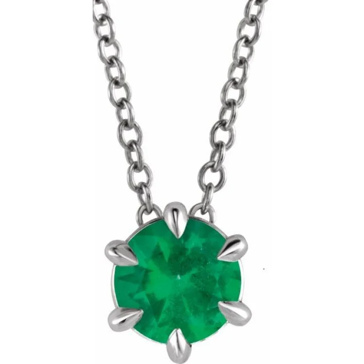 Ladies Necklaces for Night Glow-Ladies Party Glam Necklaces -Platinum 4 mm Natural Emerald Solitaire 16-18" Necklace