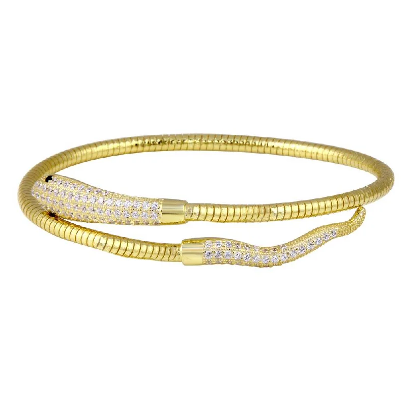 Ladies Bracelets with Flame Shine-Ladies Marked Style Bracelets -Clearance-Gold Plated 925 Sterling Silver Snake CZ Bracelet - ECB016GP