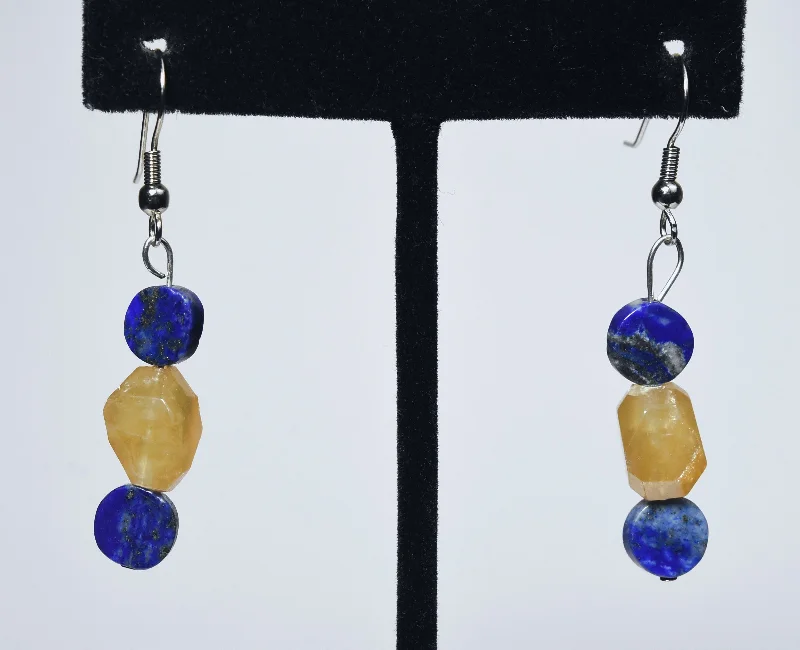 Ladies Sacred Spirit Earrings -Ladies Earrings for Dance Shine-Lapis Lazuli Yellow Calcite Earrings