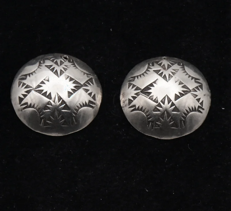 Ladies Lunar Tide Earrings -Ladies Earrings with Yellow Xenotime-Vintage Sterling Silver Southwestern Style Dome Earrings MISSING CLOSURES