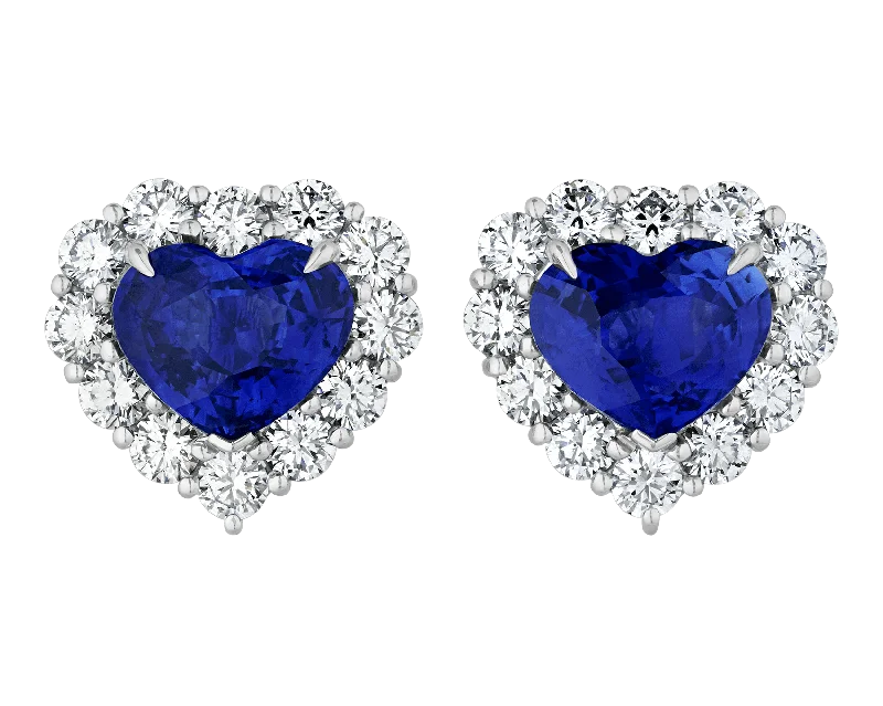 Ladies Leafy Woods Earrings -Ladies Earrings with White Muscovite-Ceylon Sapphire Heart Earrings, 6.11 Carats