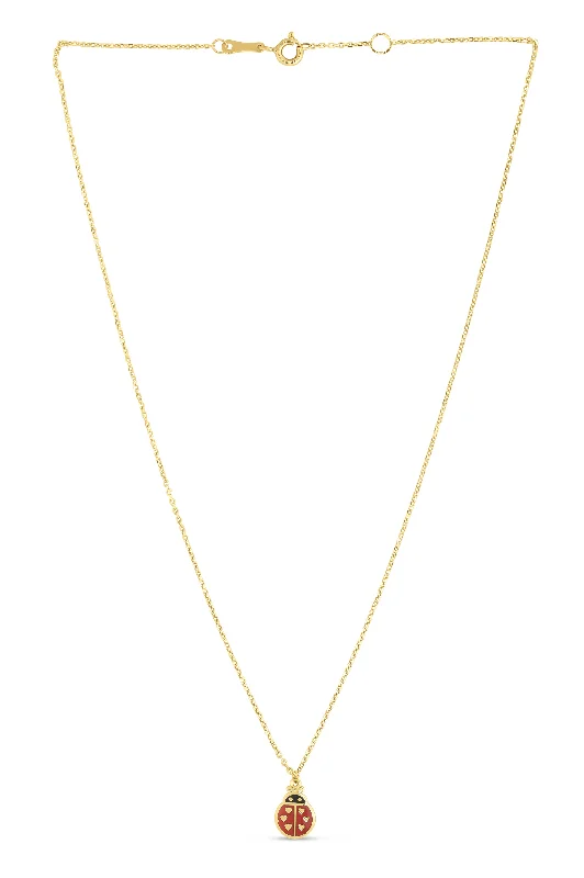 Ladies Necklaces with Custom Charm-Ladies Minimalist Layered Necklaces -14K Gold Ladybug Enamel Necklace