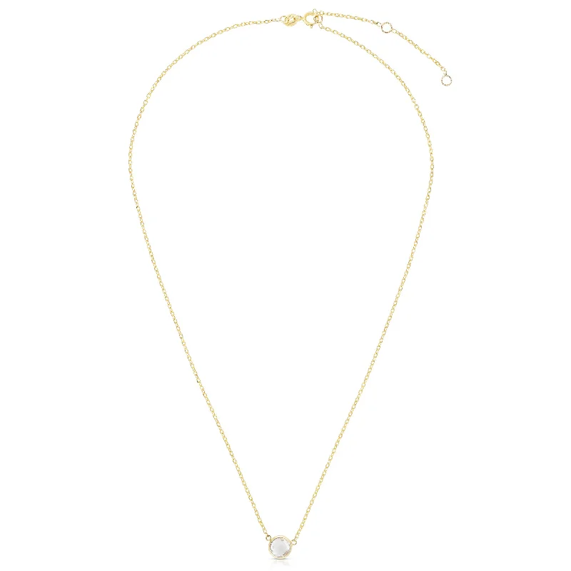 Ladies Necklaces for Friend Glow-Ladies Ocean Wave Necklaces -14K Gold & White Topaz Solitaire Necklace