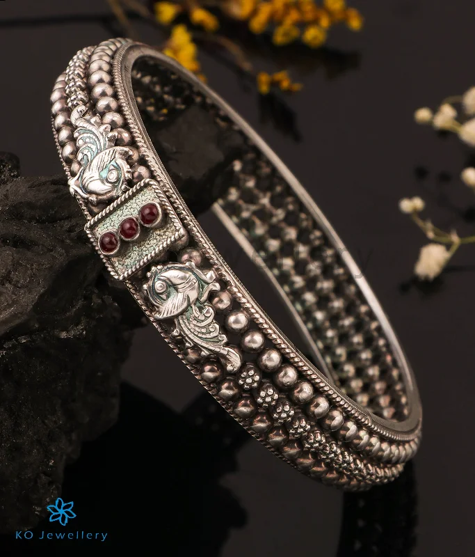 Ladies Bracelets with Heart Spark-Ladies Cosmic Future Bracelets -The Malhar Silver Bangle (Oxidised/Size 2.2/2.4/2.6/2.8)