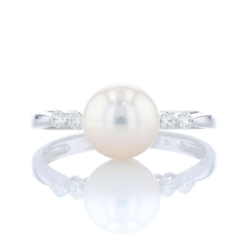 Ladies Pocket-Friendly Rings -Ladies Rings for Office Shine-White Gold Pearl & Diamond Ring