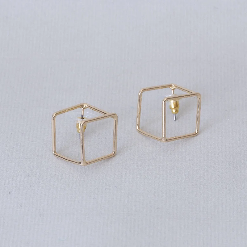 Ladies Rustic Pine Earrings -Ladies Earrings with Grey Pollucite-Cube Stud Earrings