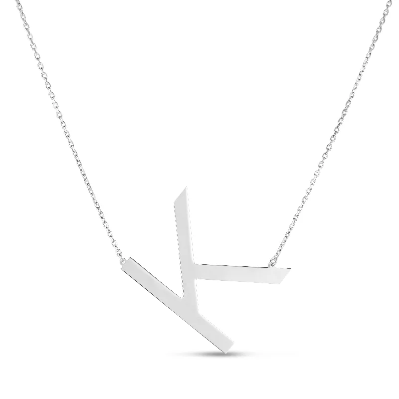 Ladies Necklaces with Sun Spark-Ladies Antique Charm Necklaces -Silver K Letter Necklace