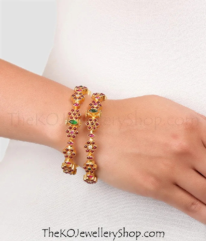 Ladies Bracelets with Red Spinel-Ladies Barely-There Bracelets -The Puspavat Silver Navarathna Gemstone Bracelet(Size /2.2/2.4/2.6/2.8)