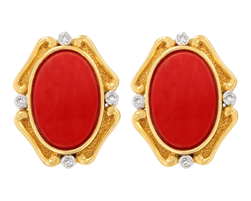 Ladies Sharp Edge Earrings -Ladies Earrings with Lock Shine-Coral and Diamond Earrings