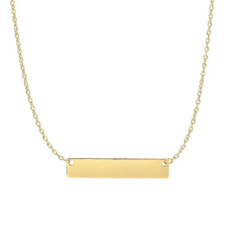 Ladies Necklaces for Night Glow-Ladies Party Glam Necklaces -14K Gold Small Polished Bar Necklace