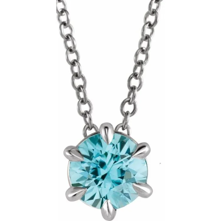 Ladies Necklaces for Photo Spark-Ladies Star Sign Necklaces -14K White 4 mm Natural Aquamarine Solitaire 16-18" Necklace