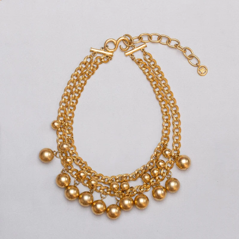 Ladies Necklaces with Jade Shine-Ladies Zodiac Sign Necklaces -Vintage Givenchy Double Strand Gold Ball Chain Necklace