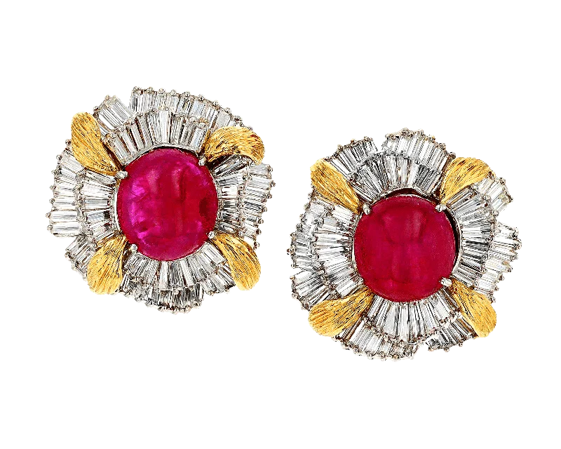 Ladies Futuristic Sleek Earrings -Ladies Earrings for Party Spark-David Webb Burma Cabochon Ruby Earrings, 16.03 Carats