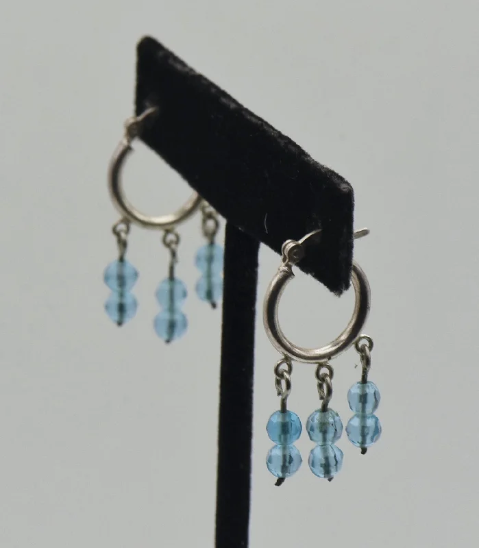 Ladies Colorful Acrylic Earrings -Ladies Earrings Artful Spark-Vintage Sterling Silver Hoop Blue Bead Dangle Earrings