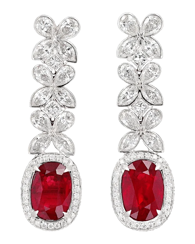 Ladies High-Gloss Earrings -Ladies Earrings for Niece Glow-Mozambique Ruby Earrings, 6.02 Carats