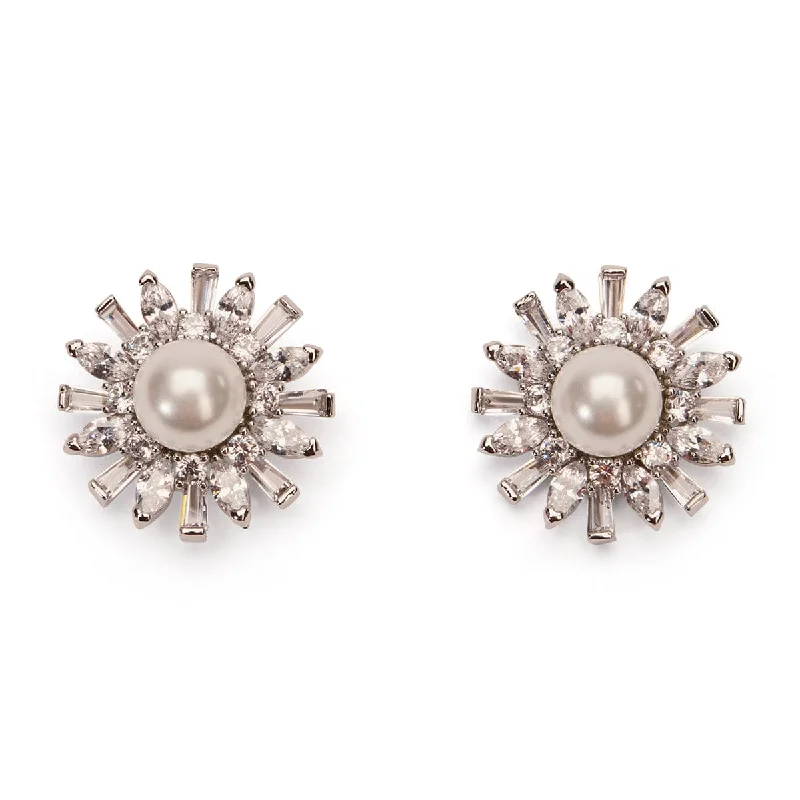 Ladies Lustrous Pearl Earrings -Ladies Earrings Handmade Spark-Cubic Zirconia bridal 50s earrings: 1950s style earrings