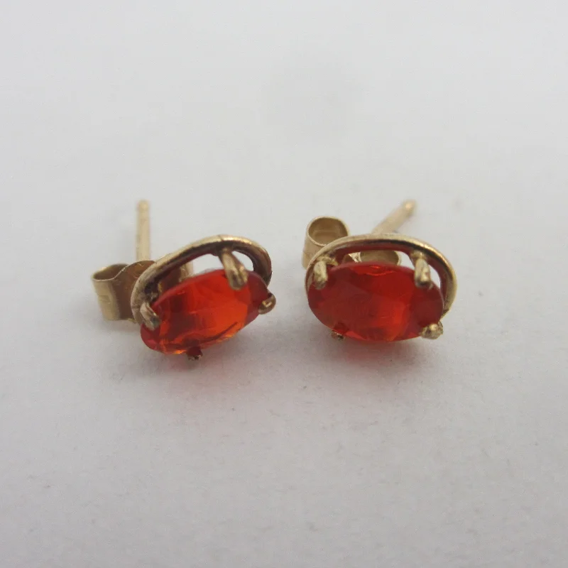 Ladies Even Flow Earrings -Ladies Earrings with Green Grandidierite-Fire Opal 9k Gold Stud Earrings Vintage c1980