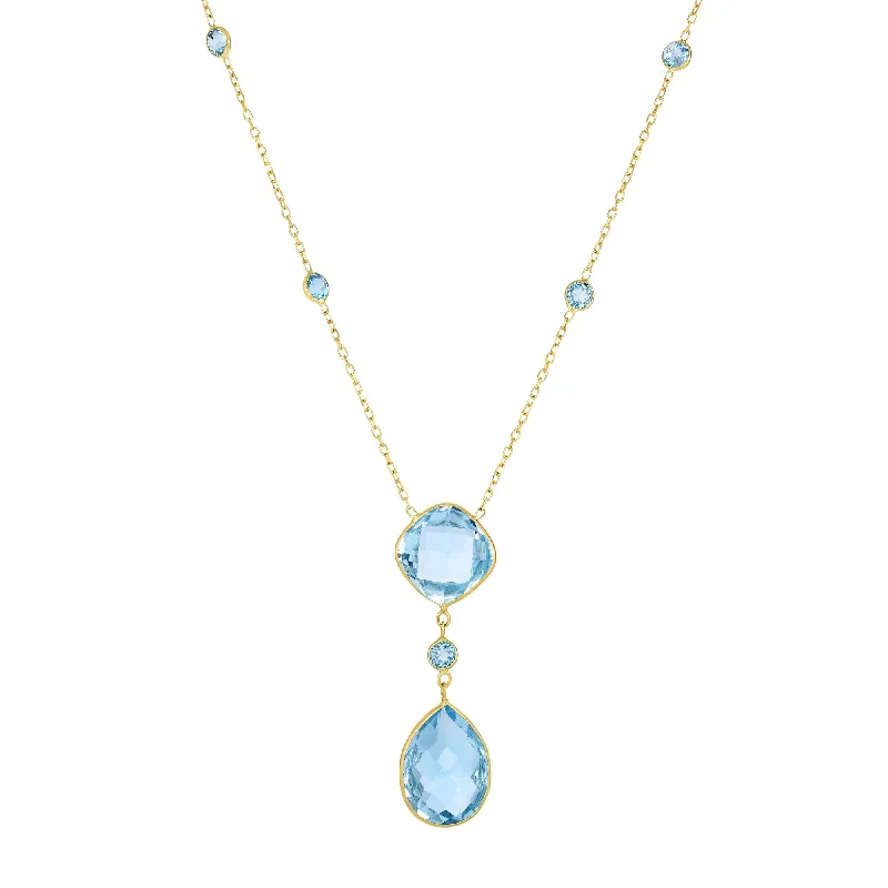 Ladies Necklaces Curved Spark-Ladies Abstract Art Necklaces -14K Gold Blue Topaz Drop Necklace