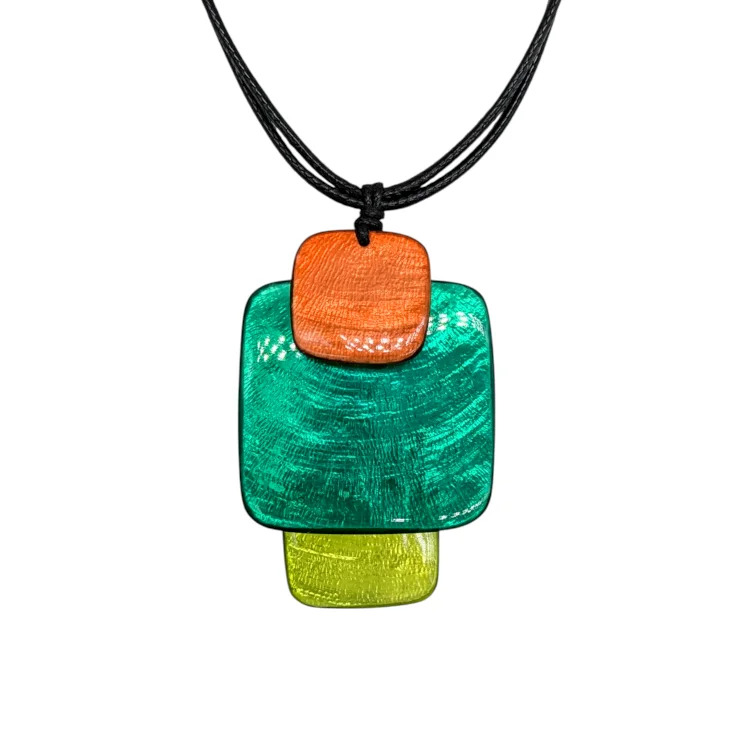 Ladies Necklaces with Green Grandidierite-Ladies Balance Charm Necklaces -Square Shell Pendant Necklace