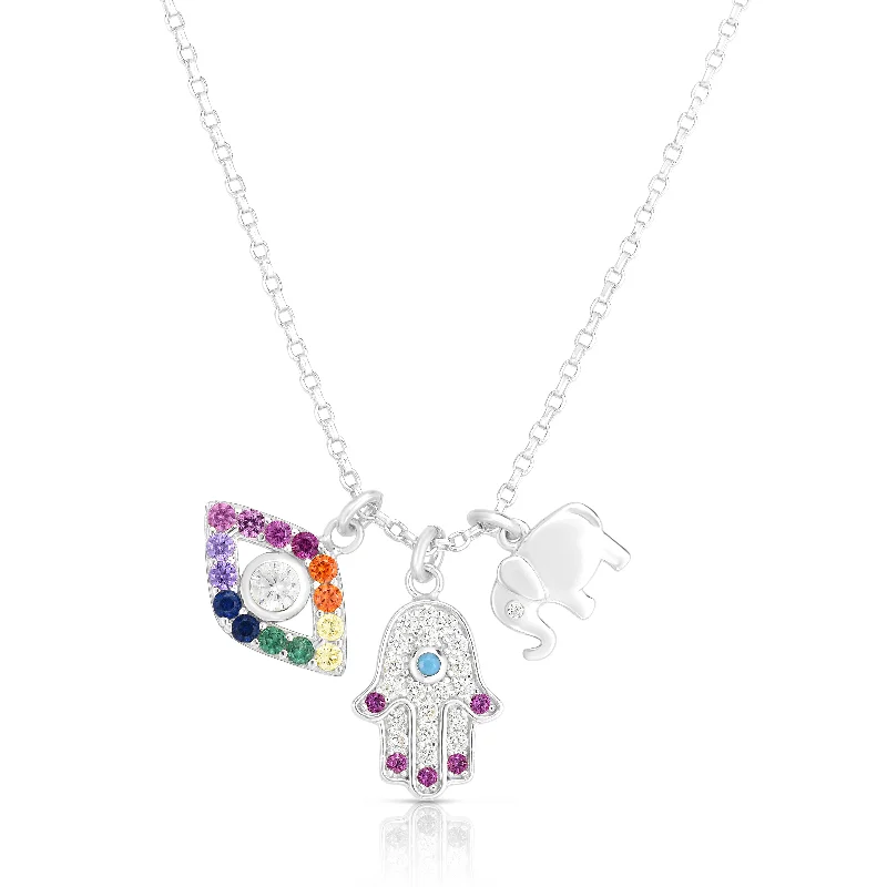 Ladies Necklaces for Evening Spark-Ladies Personalized Initial Necklaces -Silver Rainbow CZ Charm Dangle Necklace