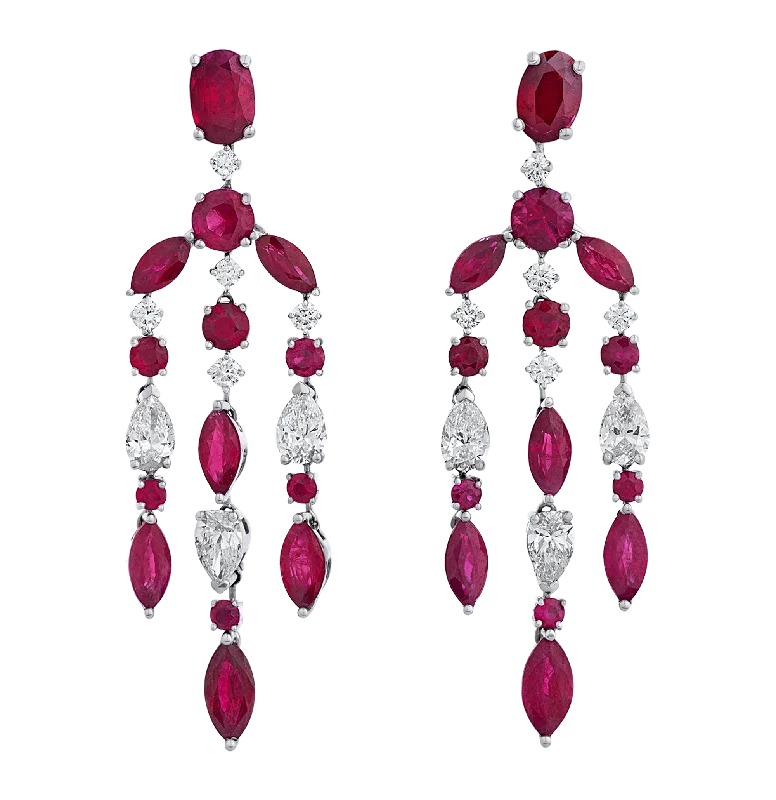 Ladies Wild Animal Earrings -Ladies Earrings with Fringe Spark-Ruby Chandelier Earrings, 6.12 carats