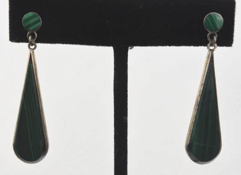 Ladies Rounded Edge Earrings -Ladies Earrings with Mauve Sugilite-Vintage 950 Silver Malachite Drop Earrings