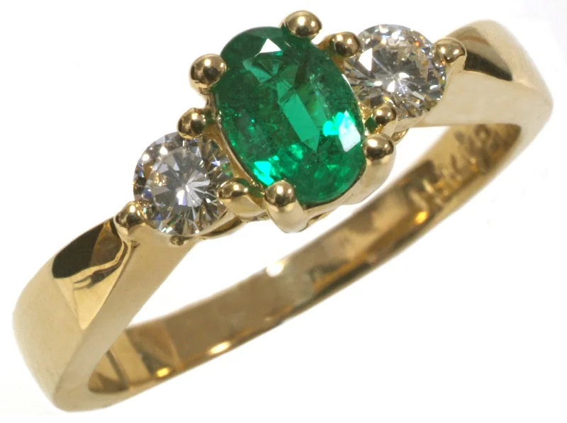 Ladies Hefty Chunky Rings -Ladies Rings Open Shine-14K Yellow Gold Oval Emerald & Diamond Ring HB06383EM