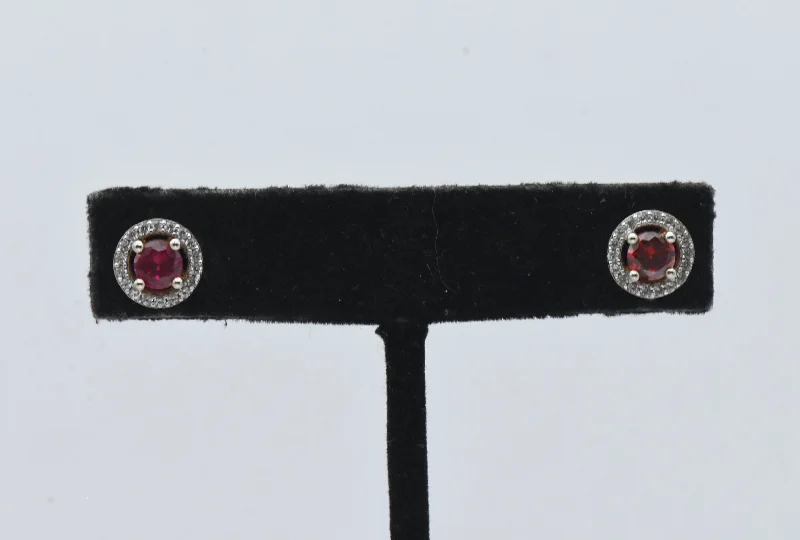 Ladies Orbit Ring Earrings -Ladies Earrings with Pink Tugtupite-Vintage Gold Tone Sterling Silver Synthetic Ruby and Garnet Stud Earrings