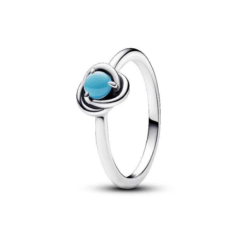 Ladies Playful Charm Rings -Ladies Rings Stackable Spark-Pandora Turquoise Blue Eternity Circle Ring 192993C12