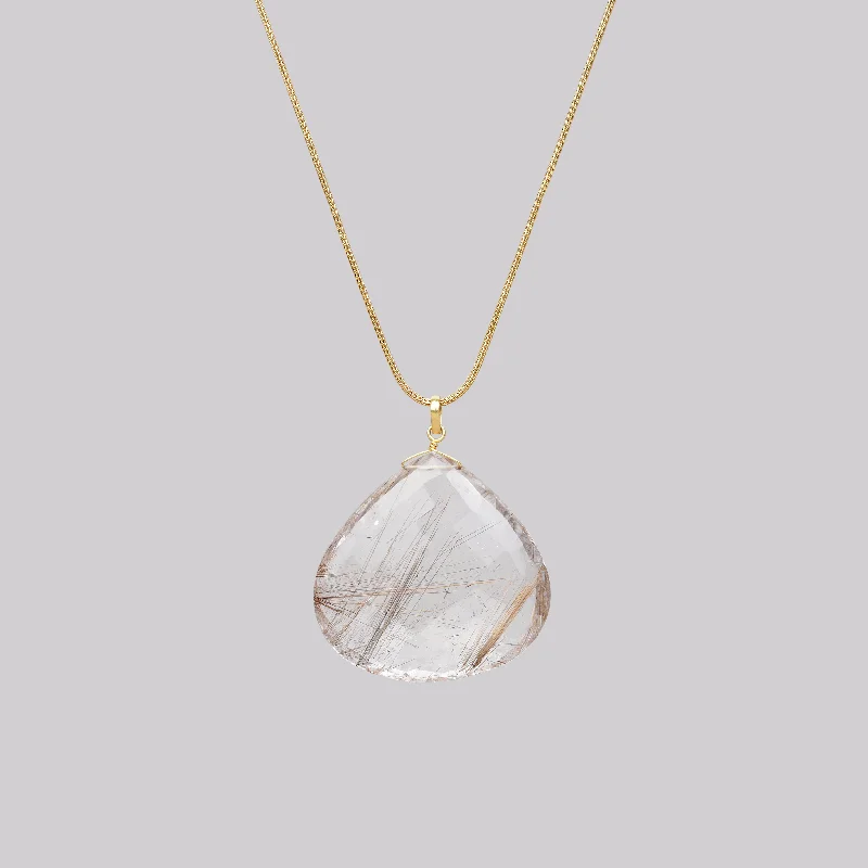 Ladies Necklaces Boho Glow-Ladies Short Clavicle Necklaces -9ct Gold Chain Necklace with Rutilated Quartz