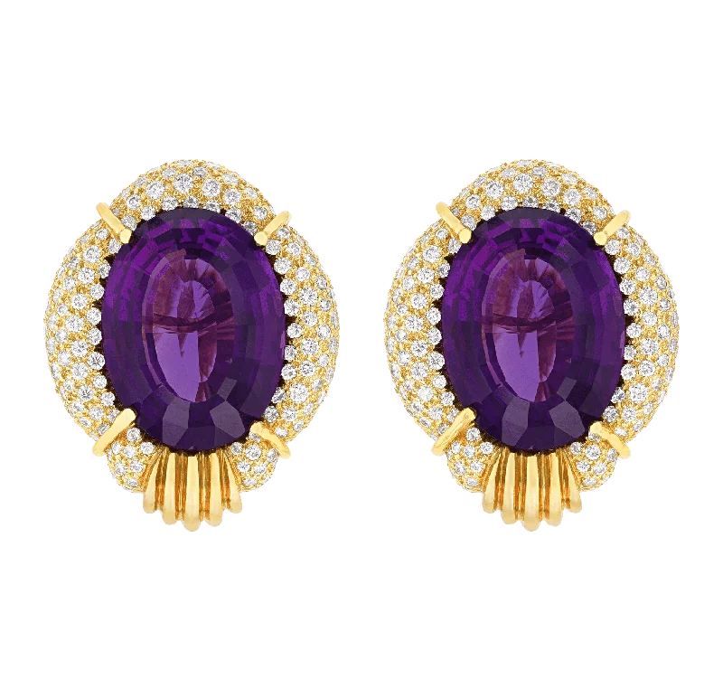 Ladies Bliss Shine Earrings -Ladies Earrings with Anchor Shine-Henry Dunay Amethyst and Diamond Earrings, 39.75 Carats