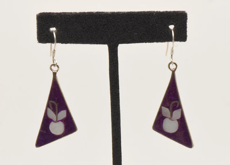 Ladies Team Unity Earrings -Ladies Earrings with Olive Idocrase-Vintage Alpaca Enamel Inlaid Shell Dangle Earrings